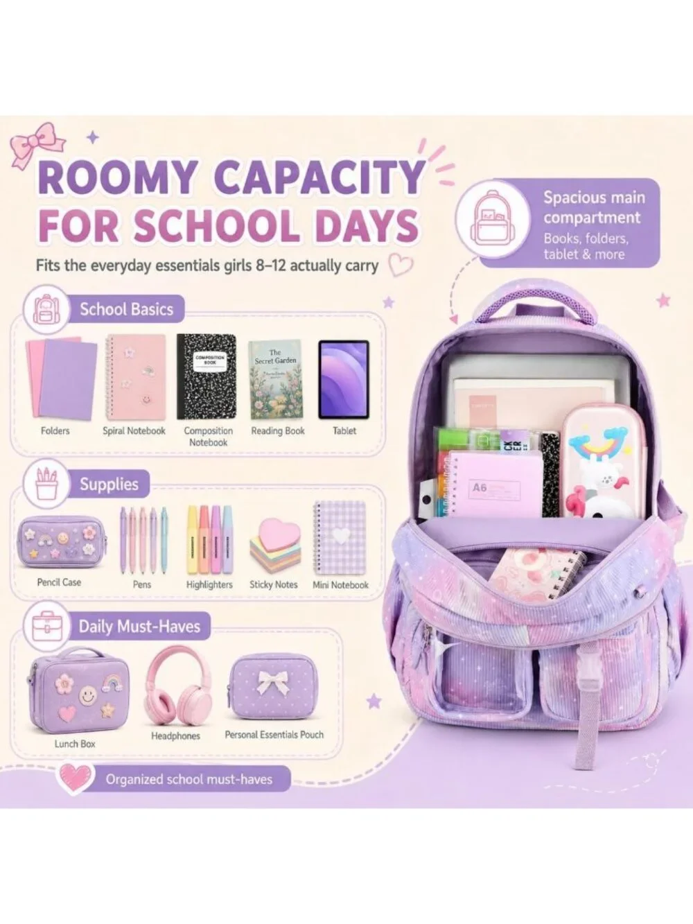 Cute Corduroy Kids Backpack for Girls | Stylish School Bag + 40 oz Tumbler Set